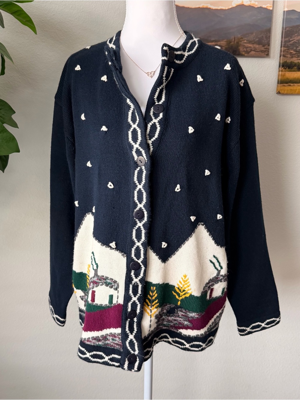 Vintage Joyce landscape knit cardigan sweater